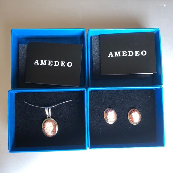 AMEDEO 925 STERLING SILVER VINTAGE LADY EARRINGS AND NECKLACE - Picture 2 of 10